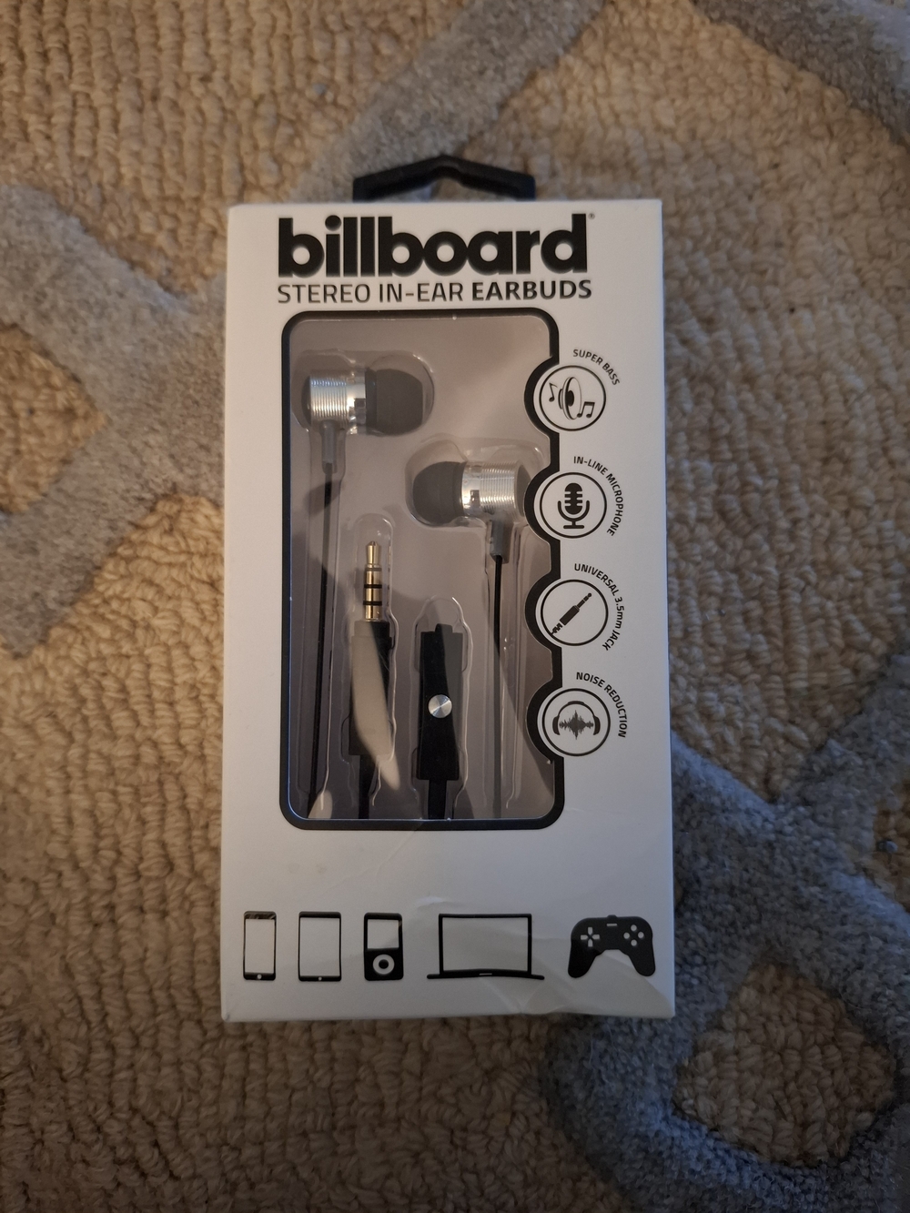 billboard Silver In-Ear Earbuds with Inline Microphone